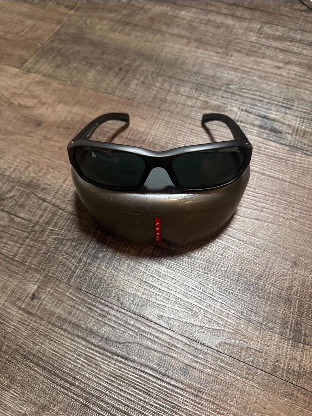 Prada Linea Rossa Black Sunglasses with Dark Green Lenses